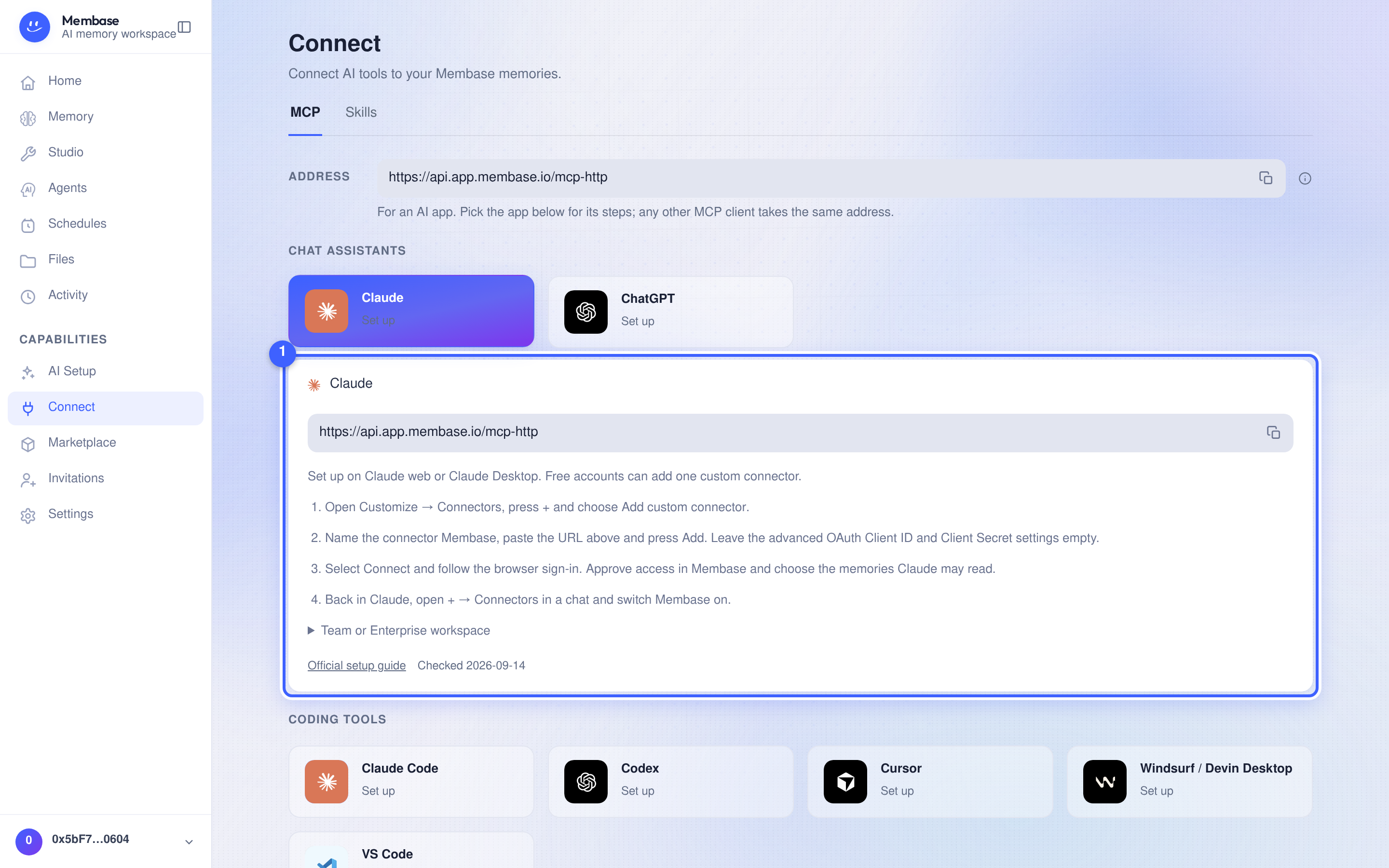 Claude’s connector URL and steps