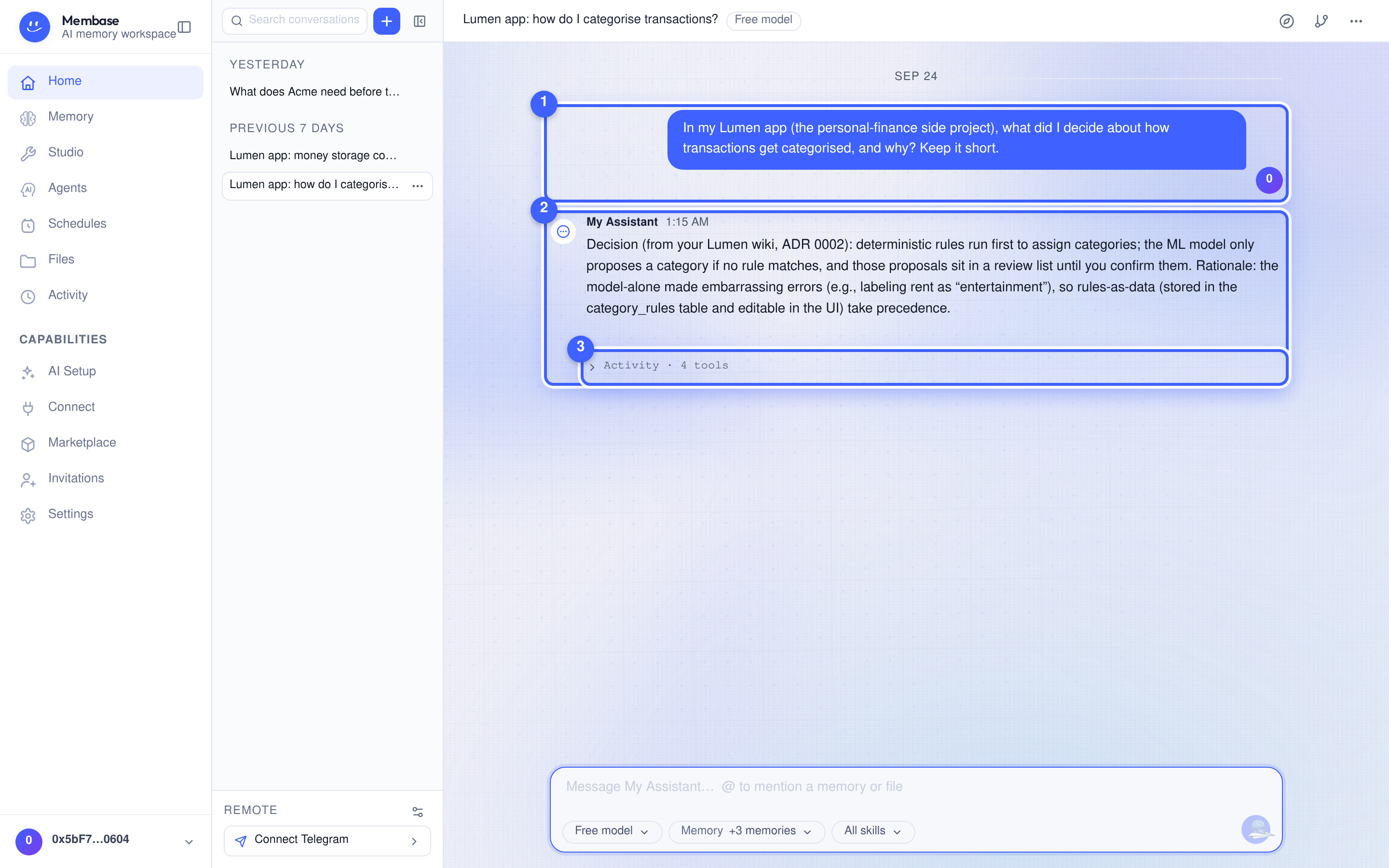 The assistant answering from the memory