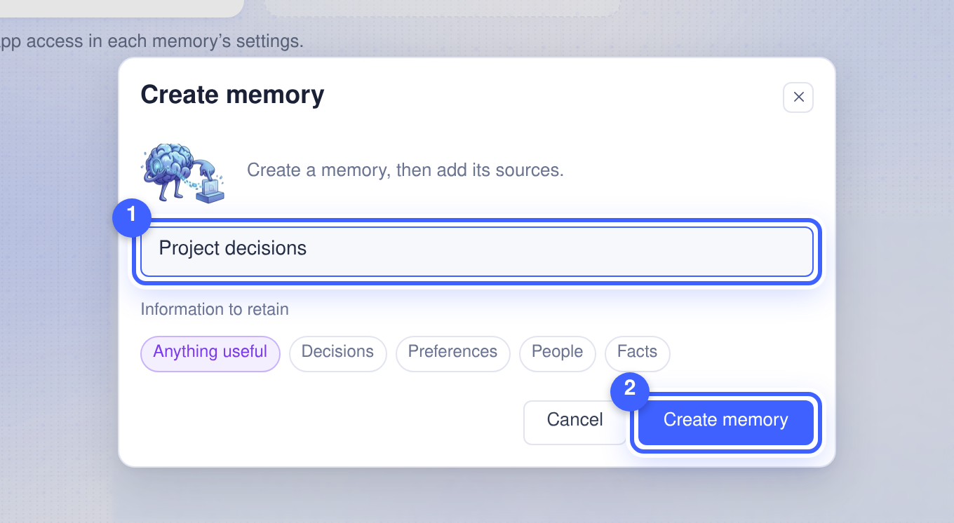 New memory dialog